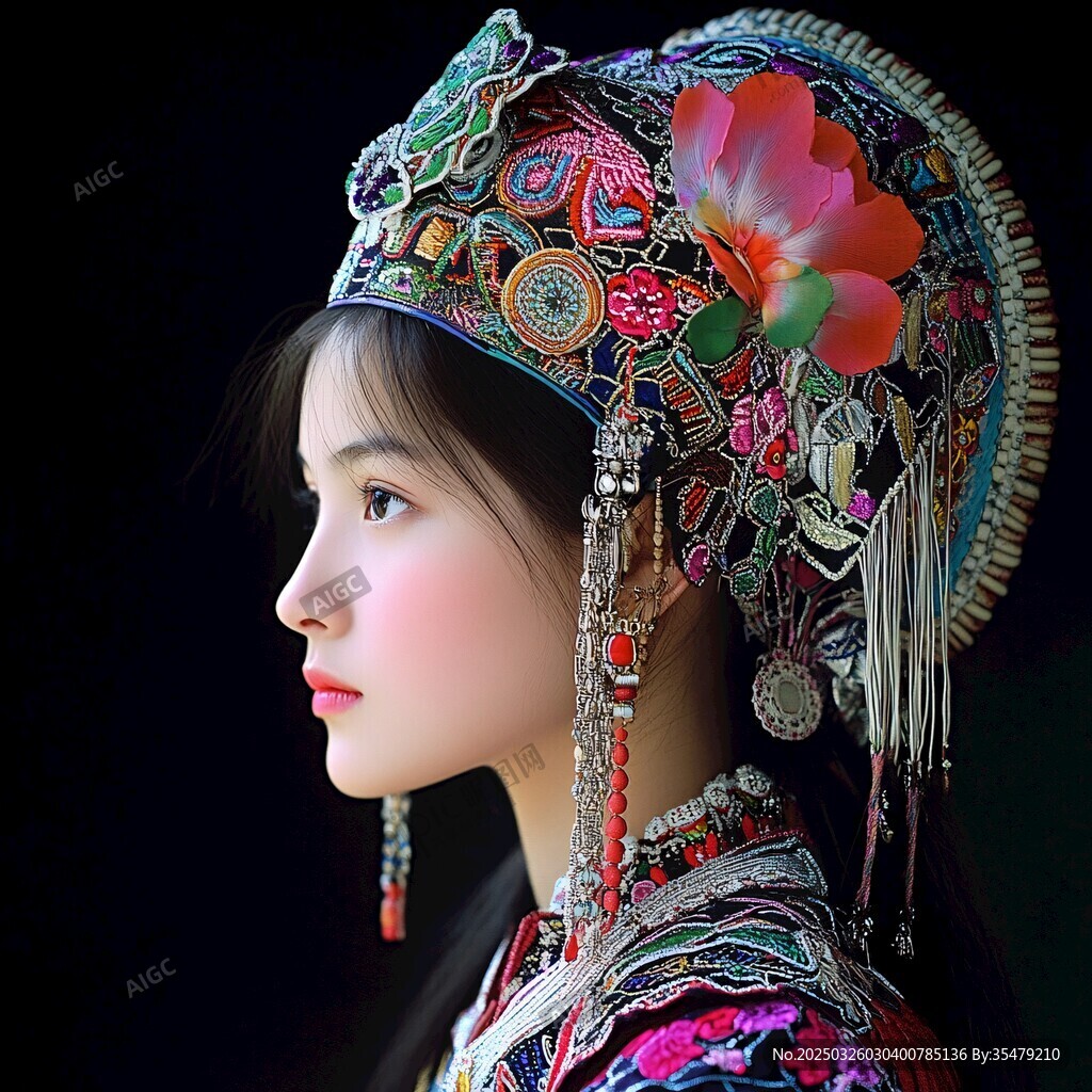 苗族少女的華麗頭飾風采