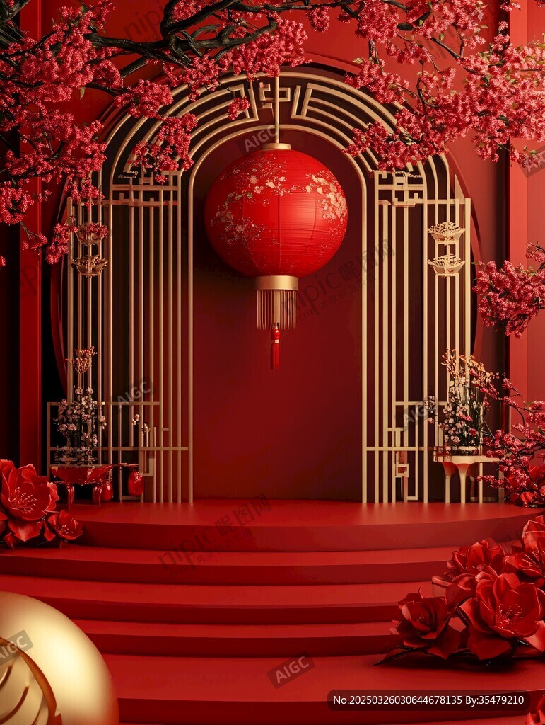 中式喜慶場(chǎng)景紅燈籠裝飾
