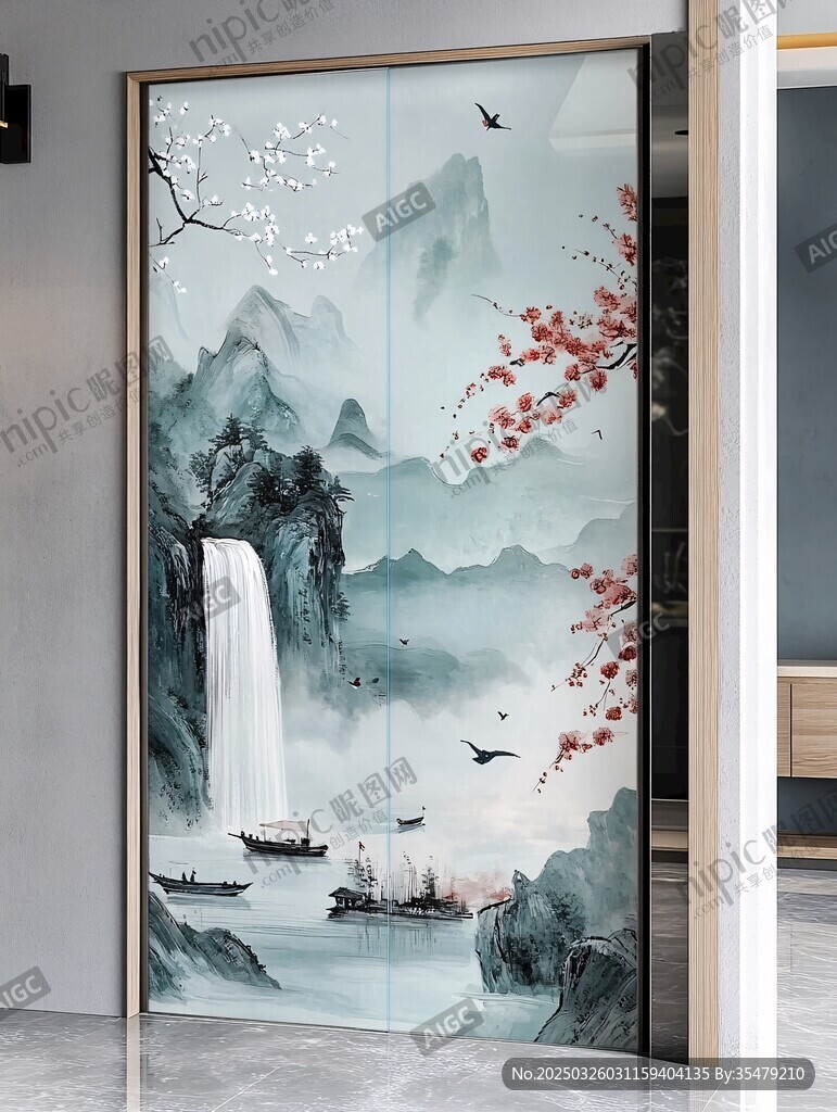 中式山水藝術移門裝飾畫