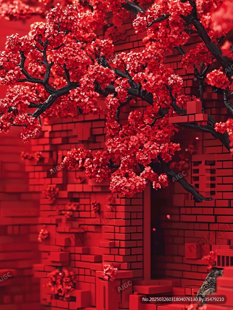 紅墻繁花 積木構筑的美景