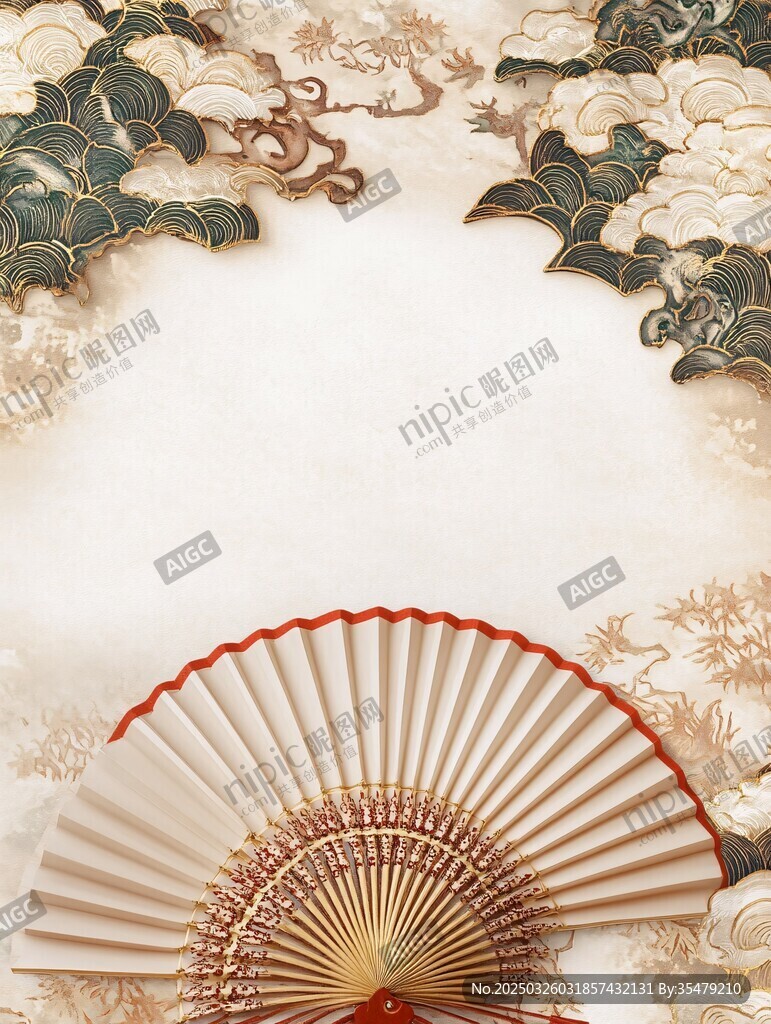 古風(fēng)折扇與中式花卉背景