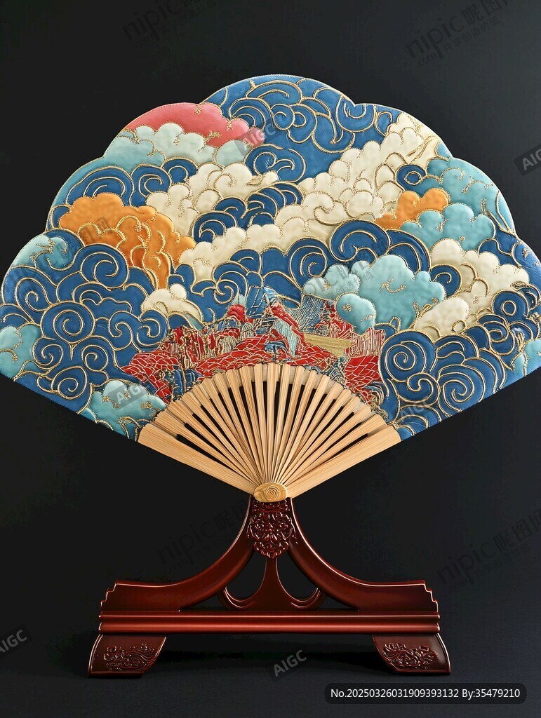 古風(fēng)祥云折扇精致擺件