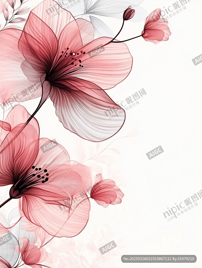 夢幻粉色花卉插畫