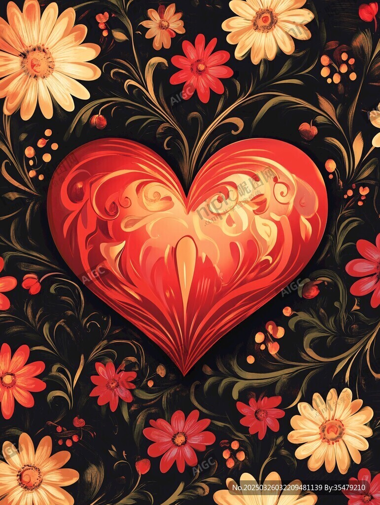 心形花卉圖案的精美插畫(huà)