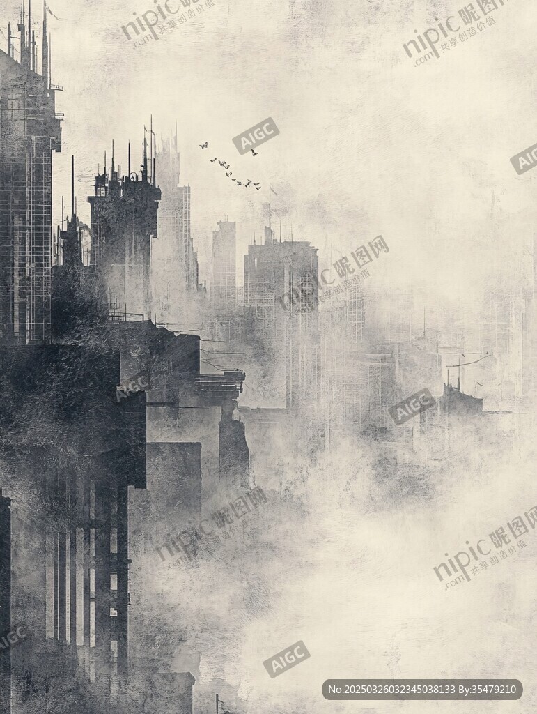 霧中科幻都市景象