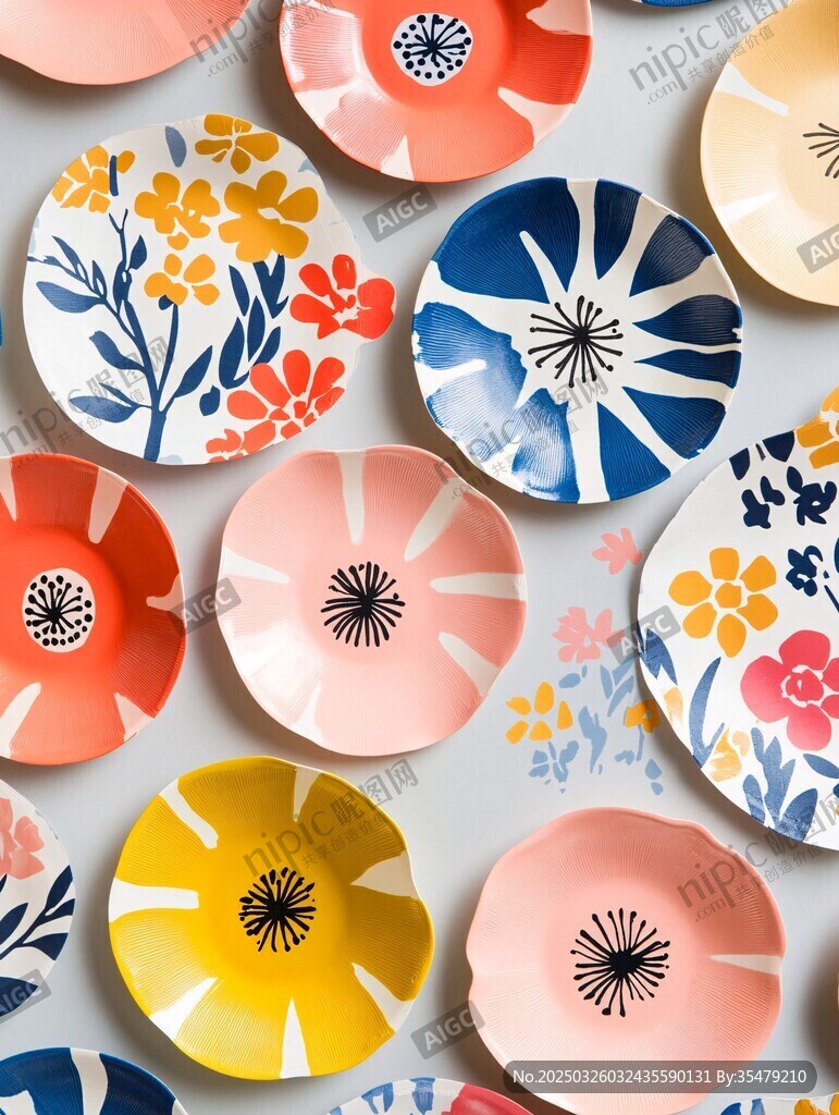 多彩花卉圖案陶瓷盤展示