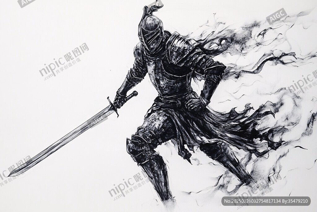 英勇騎士持劍戰(zhàn)斗英姿