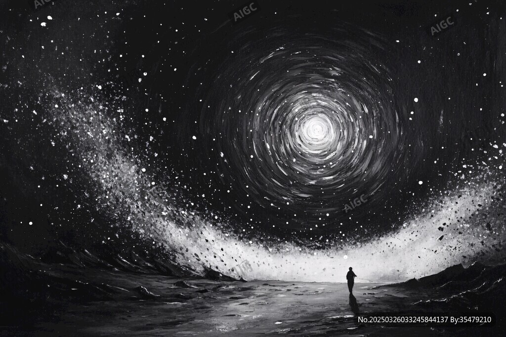 孤身仰望浩瀚星空宇宙
