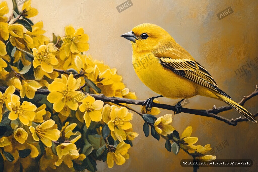 黃鳥棲繁花枝頭