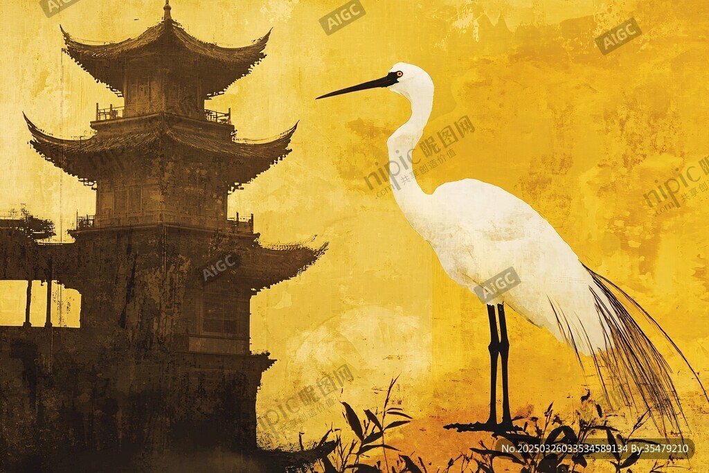 白鷺立景旁 古風韻味濃