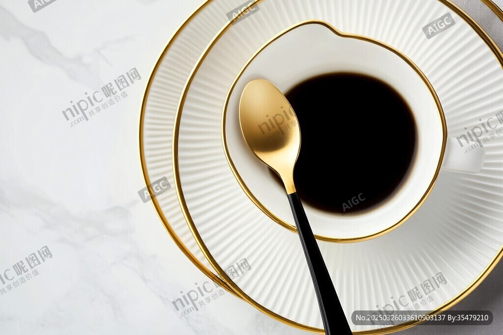 精致白瓷杯中的香醇咖啡