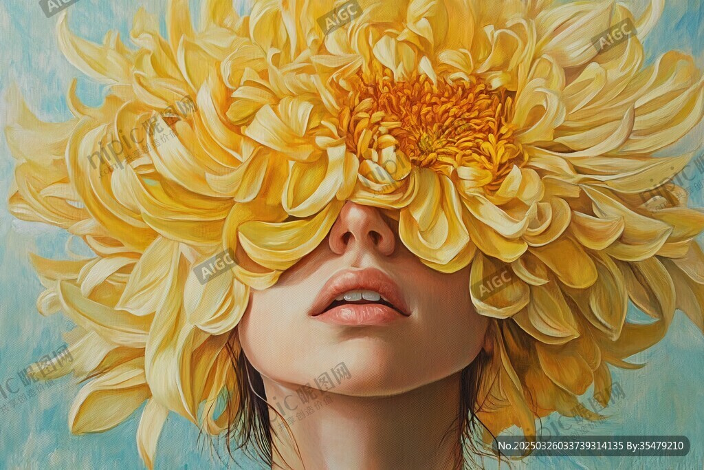 黃花遮面的夢幻女性形象