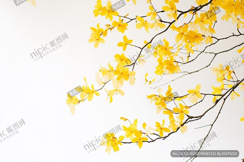 春日綻放的金黃迎春花