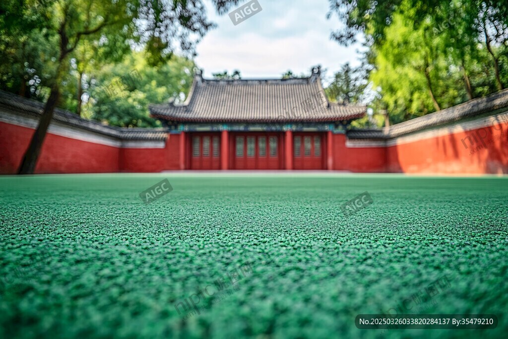 紅墻古建前的翠綠場地