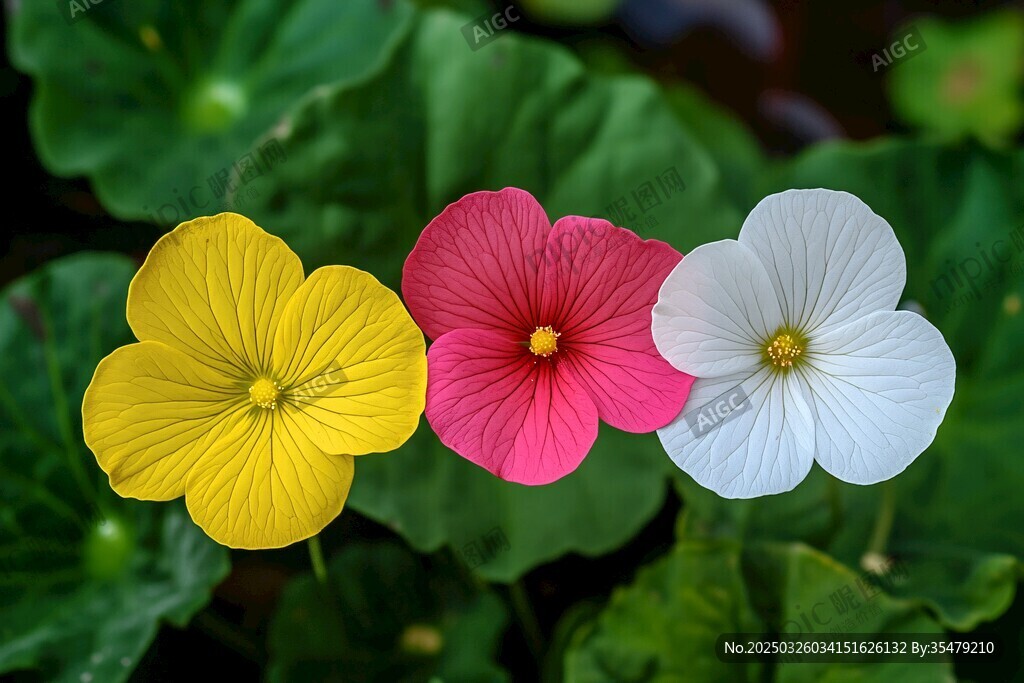 三色小花綻放綠意間