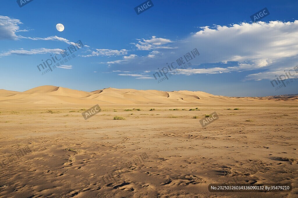 沙漠明月景 廣袤天地間