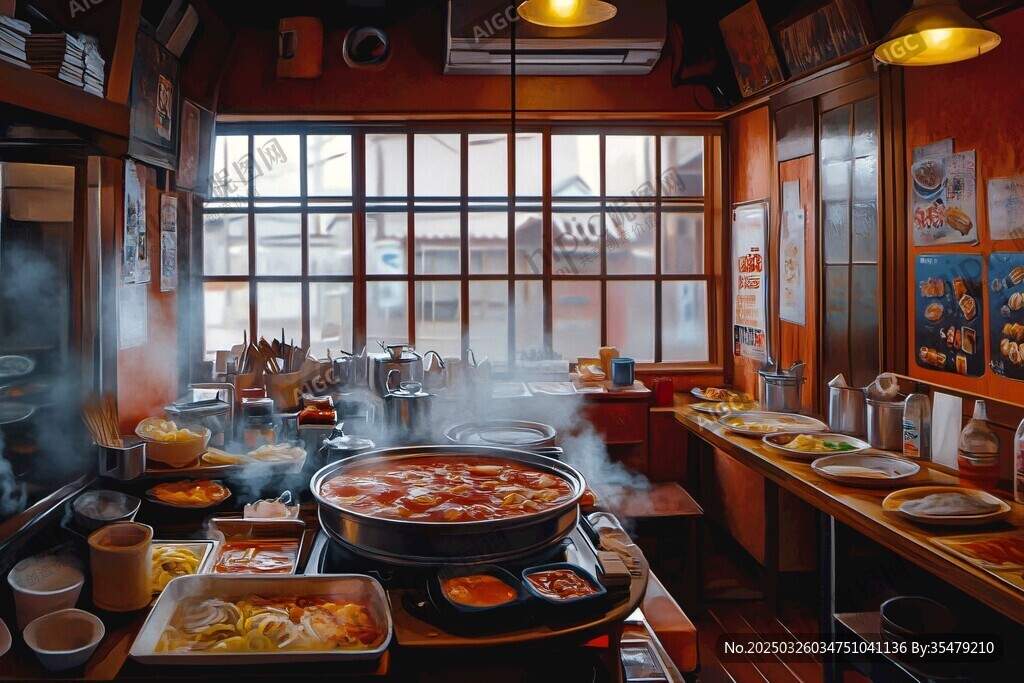 日式火鍋店內溫馨用餐場景