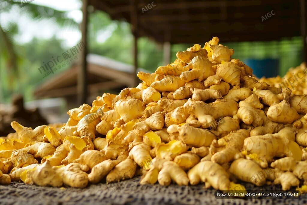 金黃生姜堆成小山