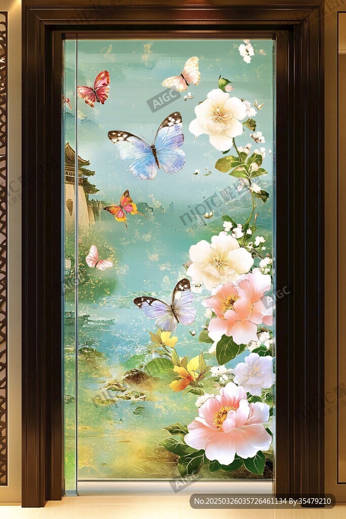 花卉蝴蝶玄關(guān)唯美壁畫