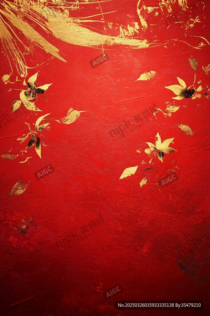 紅底金花紋飾精美背景圖