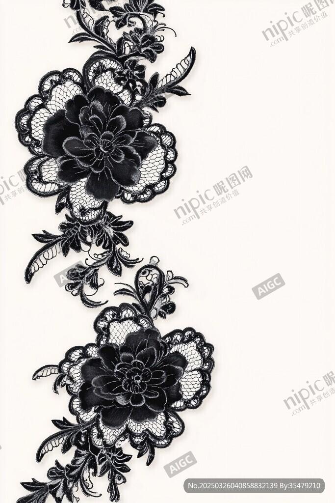 黑色花卉蕾絲花邊圖案