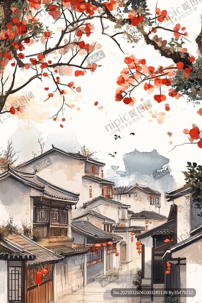 江南古巷紅梅詩意景致