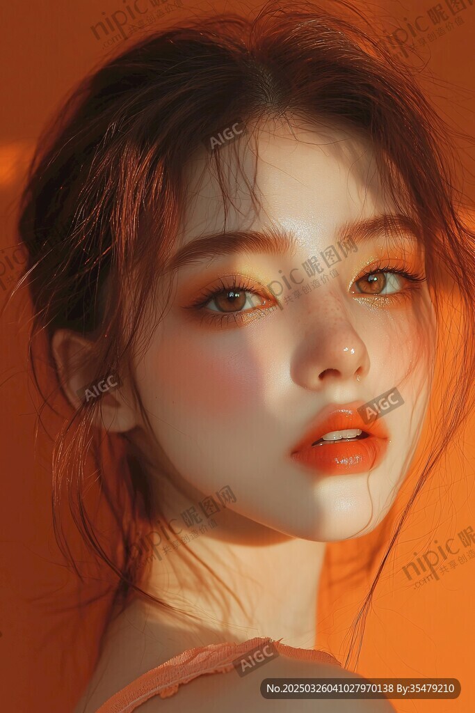 橙調(diào)光影下的迷人少女