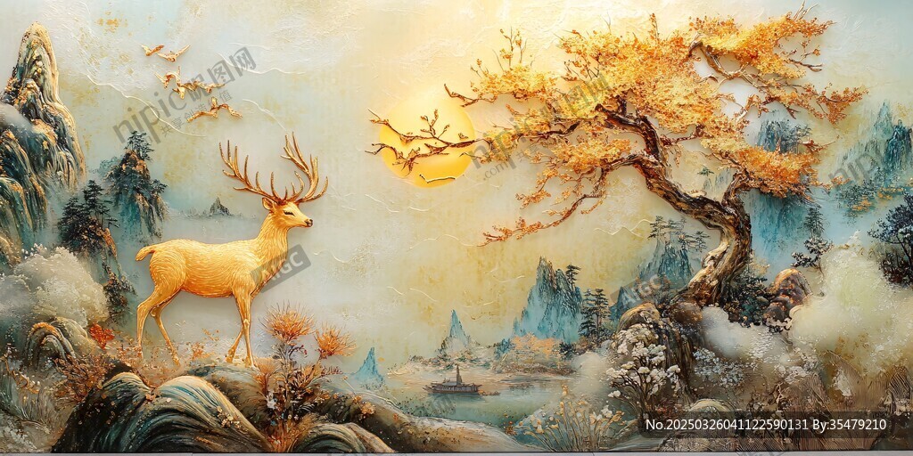 夢幻山林間的靈鹿與美景