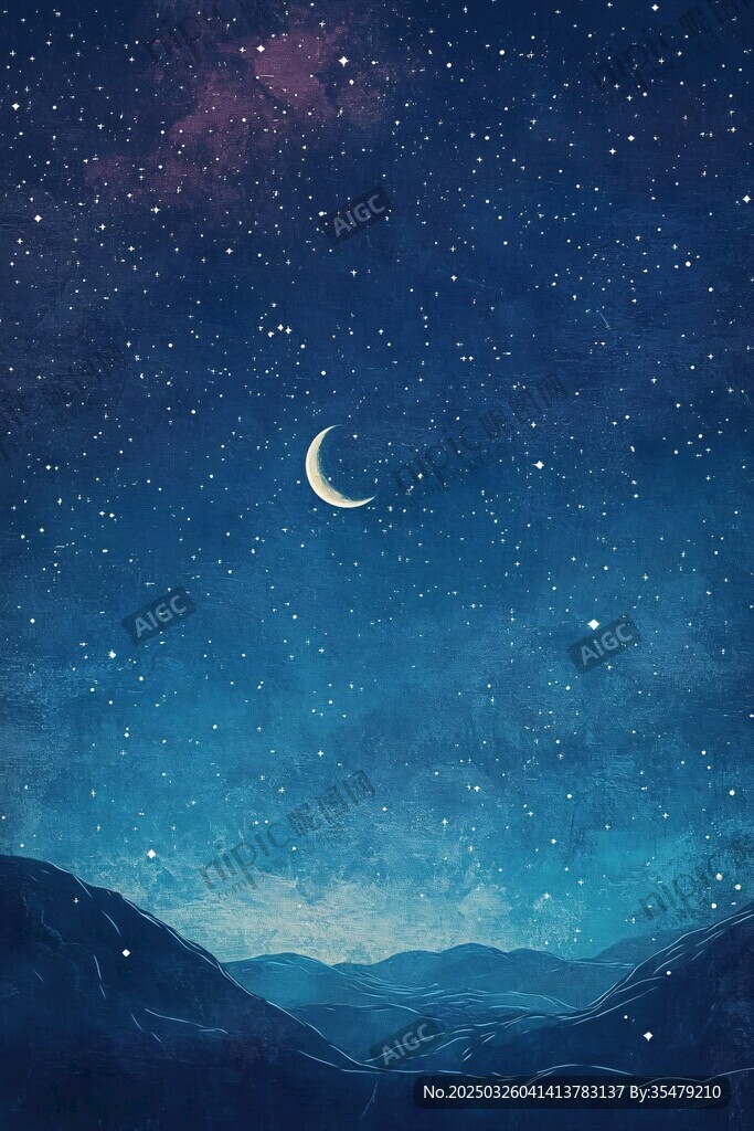 夢(mèng)幻星空下的靜謐山巒