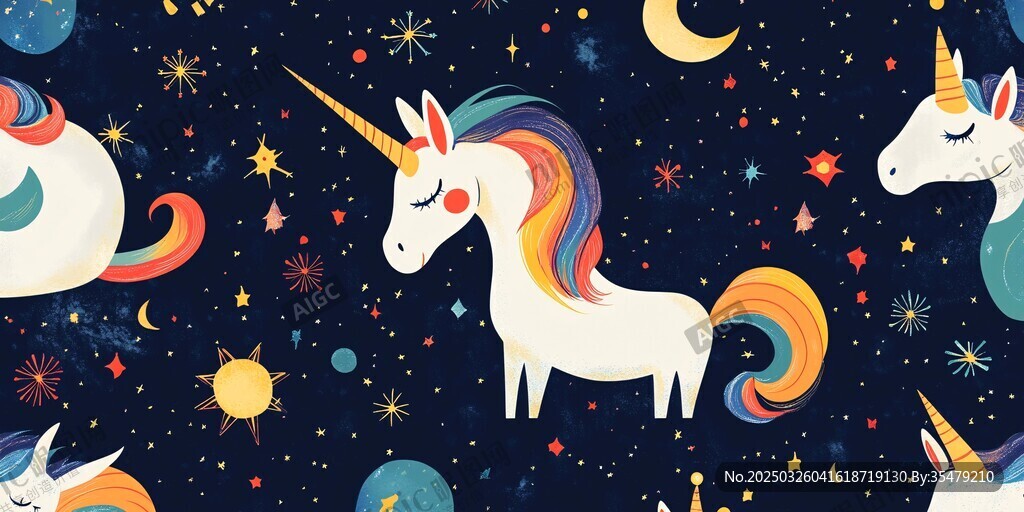 夢幻獨角獸星空插畫圖案