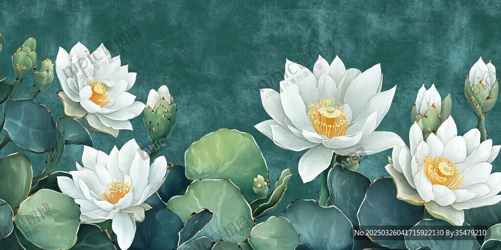 水墨風白蓮花清新插畫