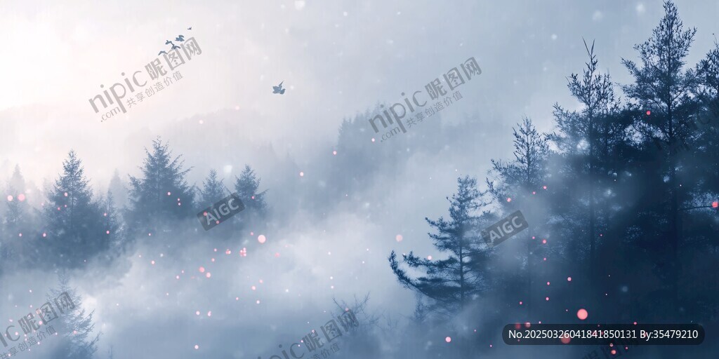 冬日迷霧森林夢幻景象