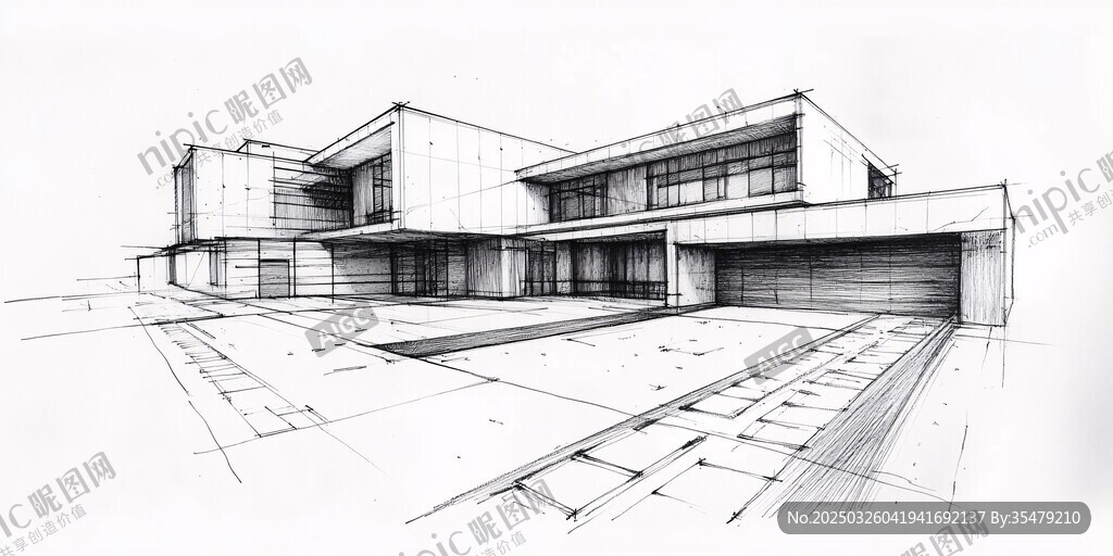 現(xiàn)代簡約風(fēng)住宅建筑手繪圖