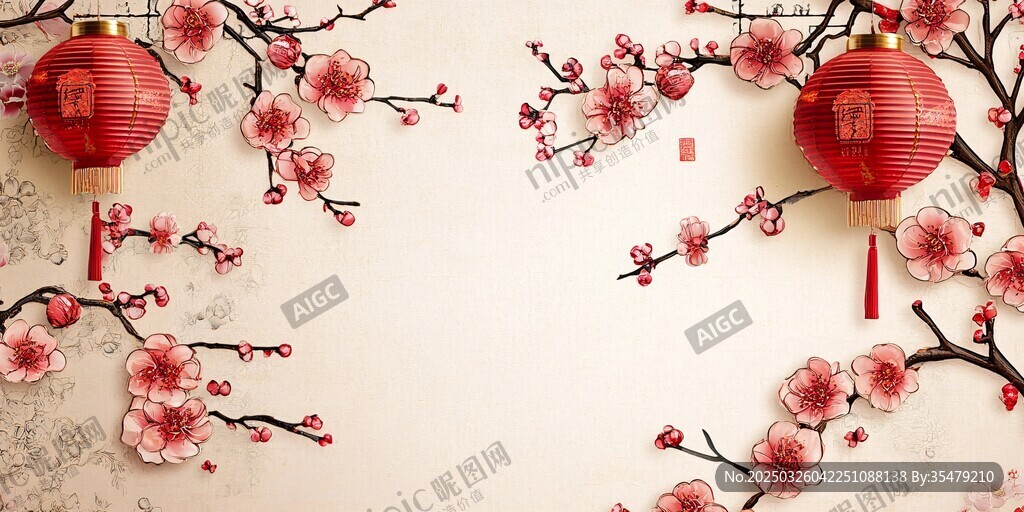 新春燈籠梅花裝飾背景圖