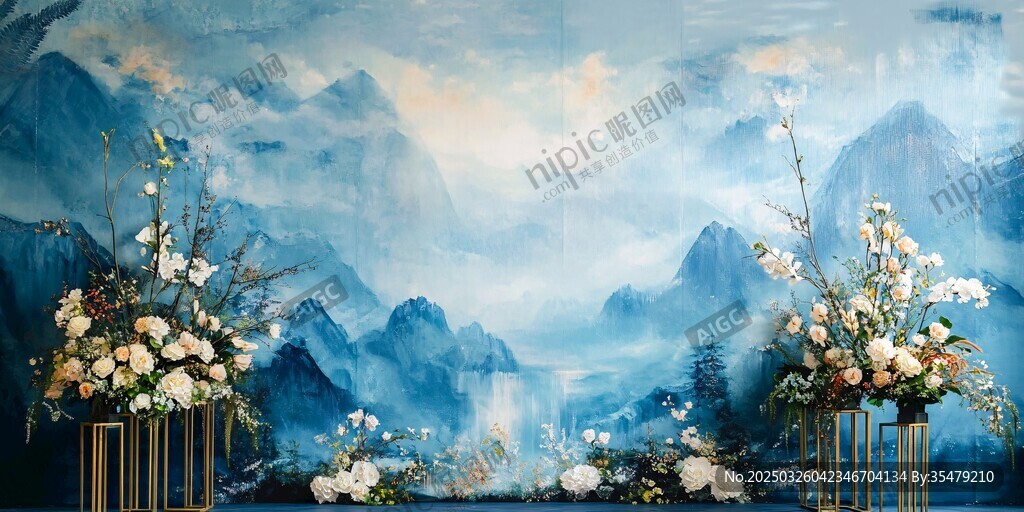 中式山水風(fēng)婚禮花藝場(chǎng)景