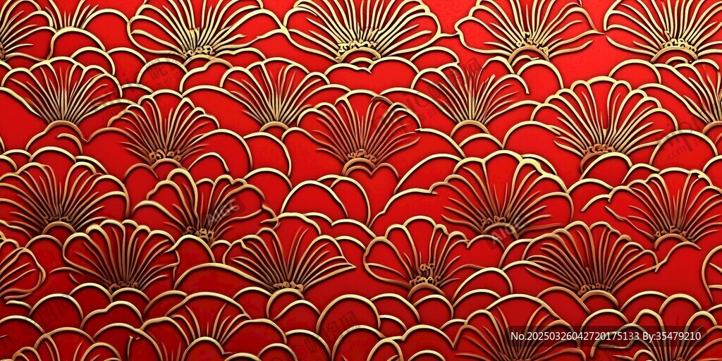 紅色中式扇形紋理背景