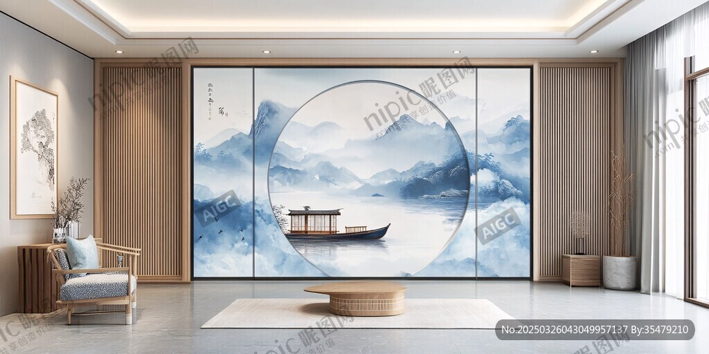中式客廳之山水意境背景墻