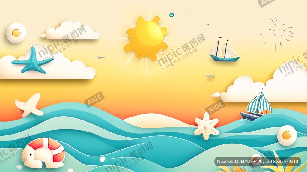 夏日海濱紙藝風美景