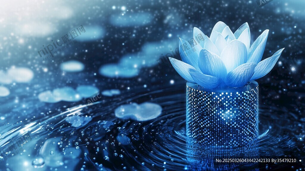 夢幻藍光蓮花水中綻放