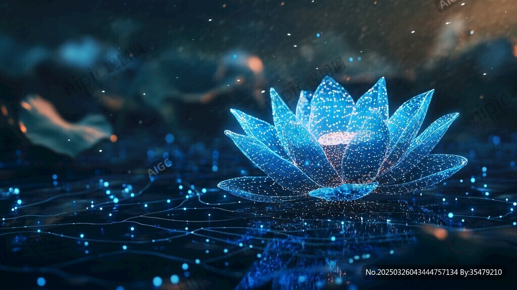 夢幻藍色數字蓮花藝術圖景