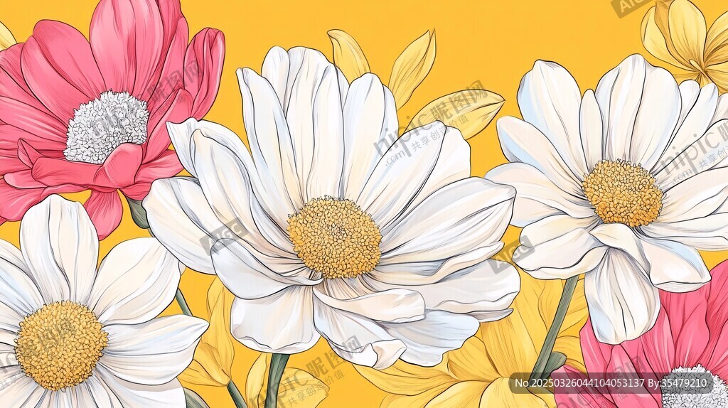 繽紛雛菊花卉插畫背景