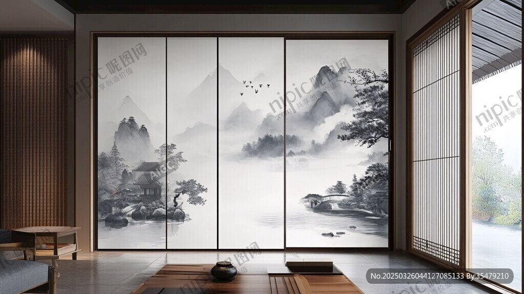 中式山水屏風的雅致空間
