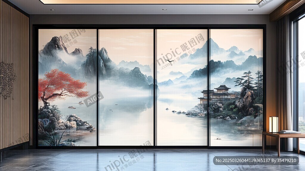 中式山水意境移門裝飾畫