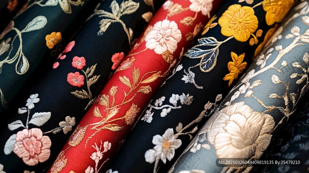 多彩刺繡織物 精美花卉圖案