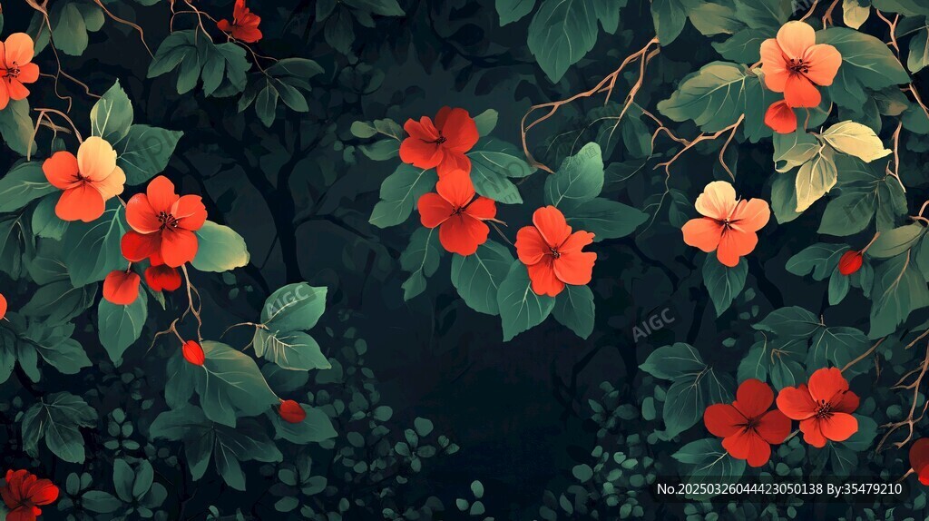 紅花朵朵綠意間的爛漫