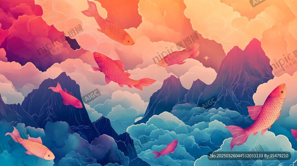 夢幻云海中游弋的絢爛金魚