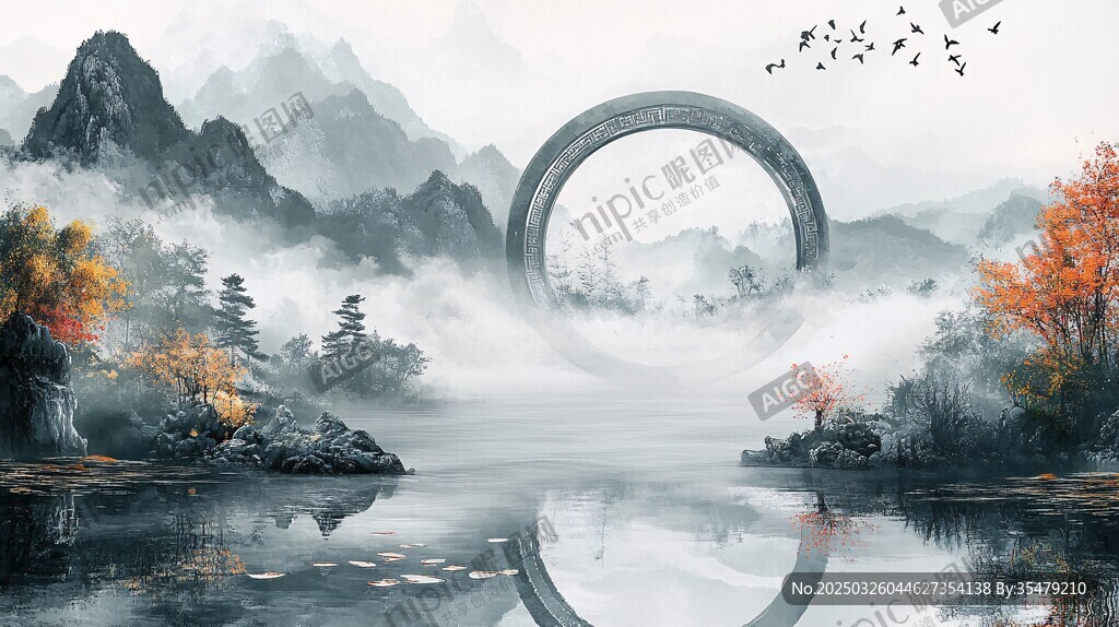 水墨山水間的奇幻圓環(huán)