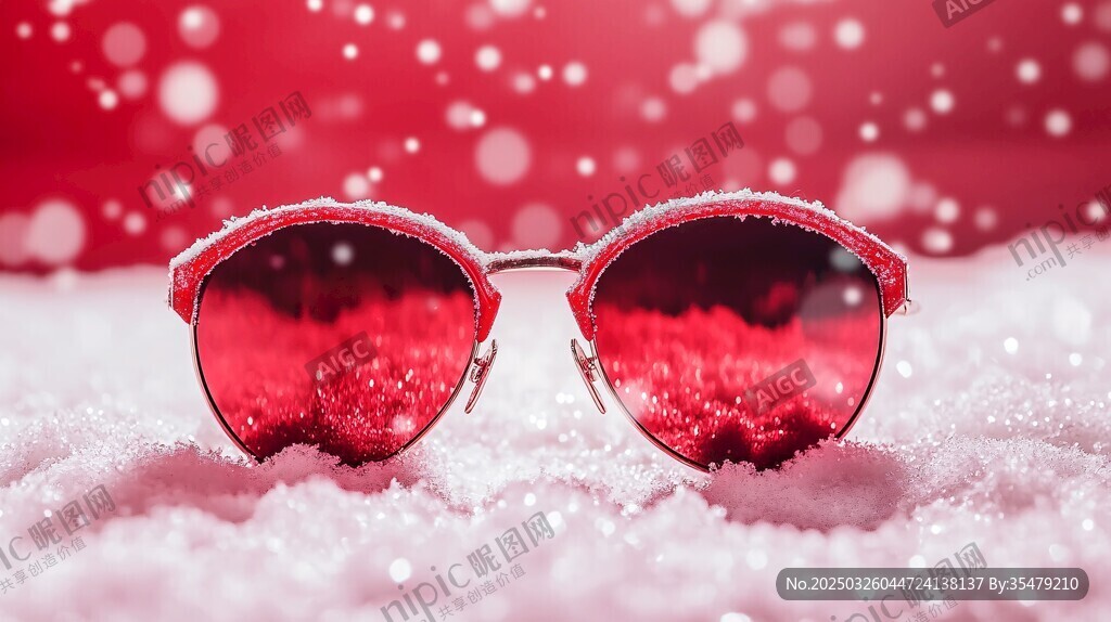 雪中紅墨鏡 浪漫冬日風情