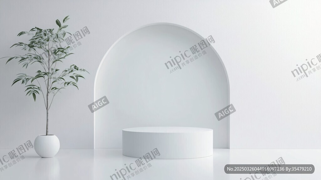 簡(jiǎn)約白色展示空間與綠植
