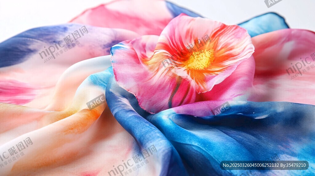 多彩印花絲巾上的嬌艷花朵